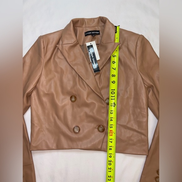 Catherine Malandrino NWT Size S Tan Faux Leather Cropped Moto Jacket - Picture 3 of 9